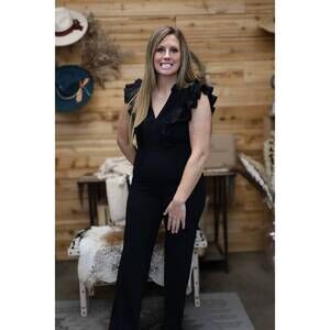 NEW VALENTINE ruffle power jumpsuit in midnight black